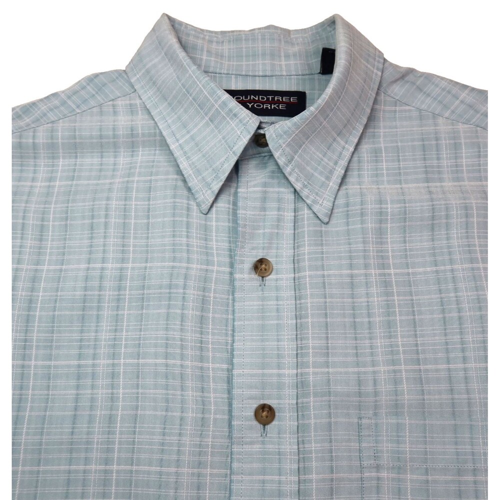 Roundtree & Yorke Short Sleeve Shirt Men Medium Light Blue Plaid Modal/Polyester